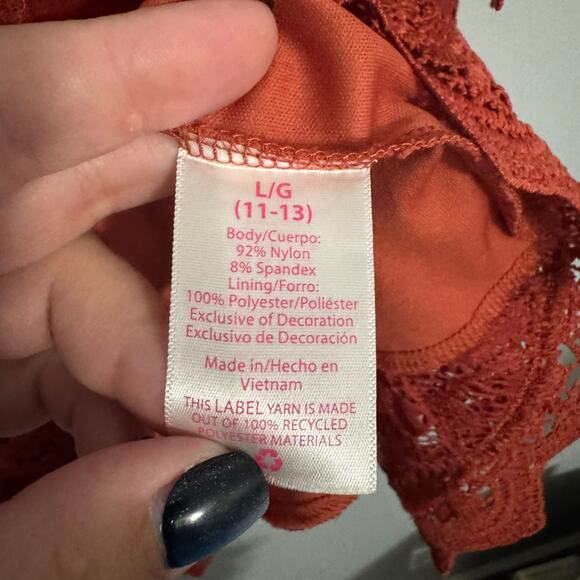 No Boundaries Off the Shoulder Lace Top Juniors Size Large / 11 - 13 Red Orange - Picture 5 of 7